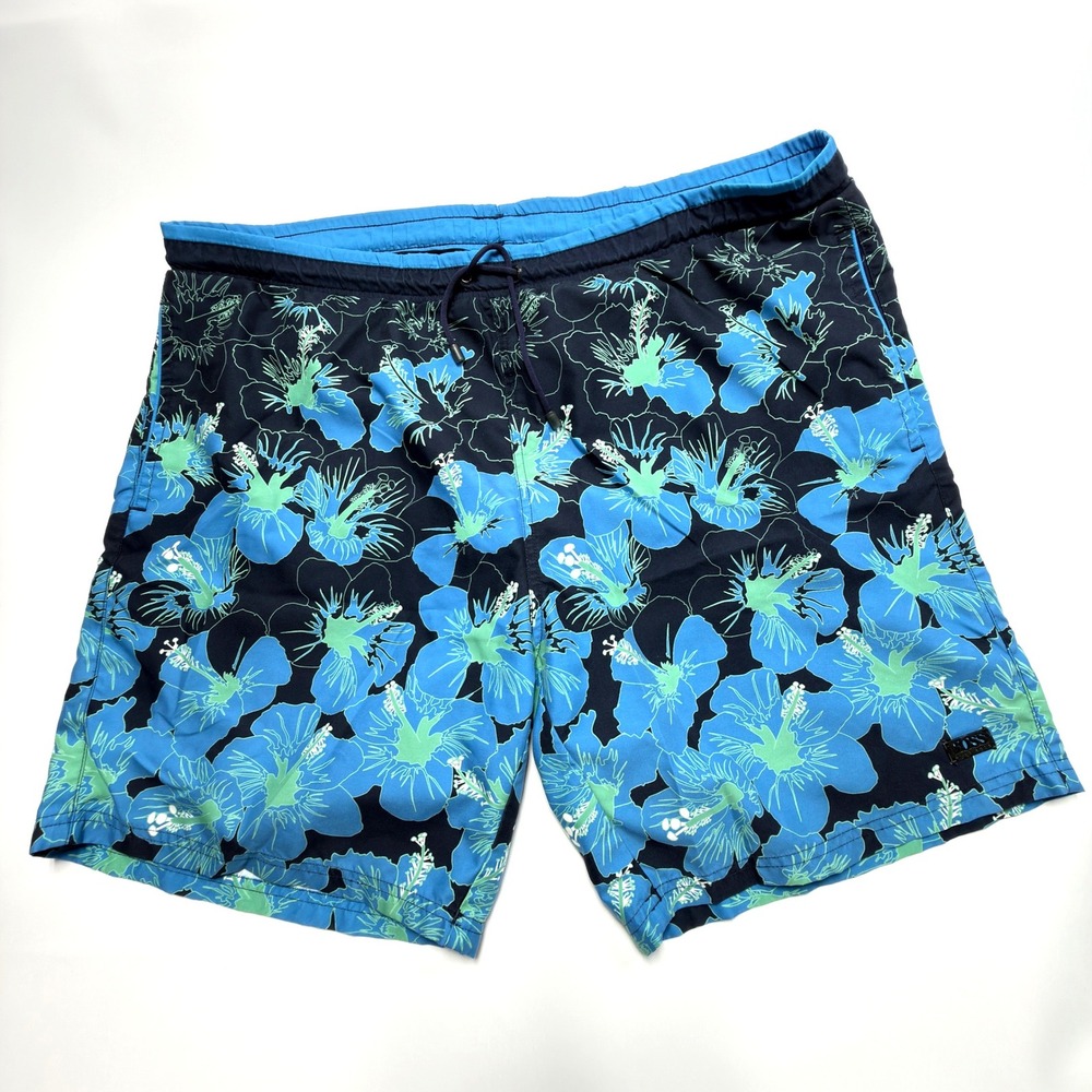 BOSS Hugo Boss Floral Swim Trunks Men's XL Blue Green Hibiscus Board Shorts